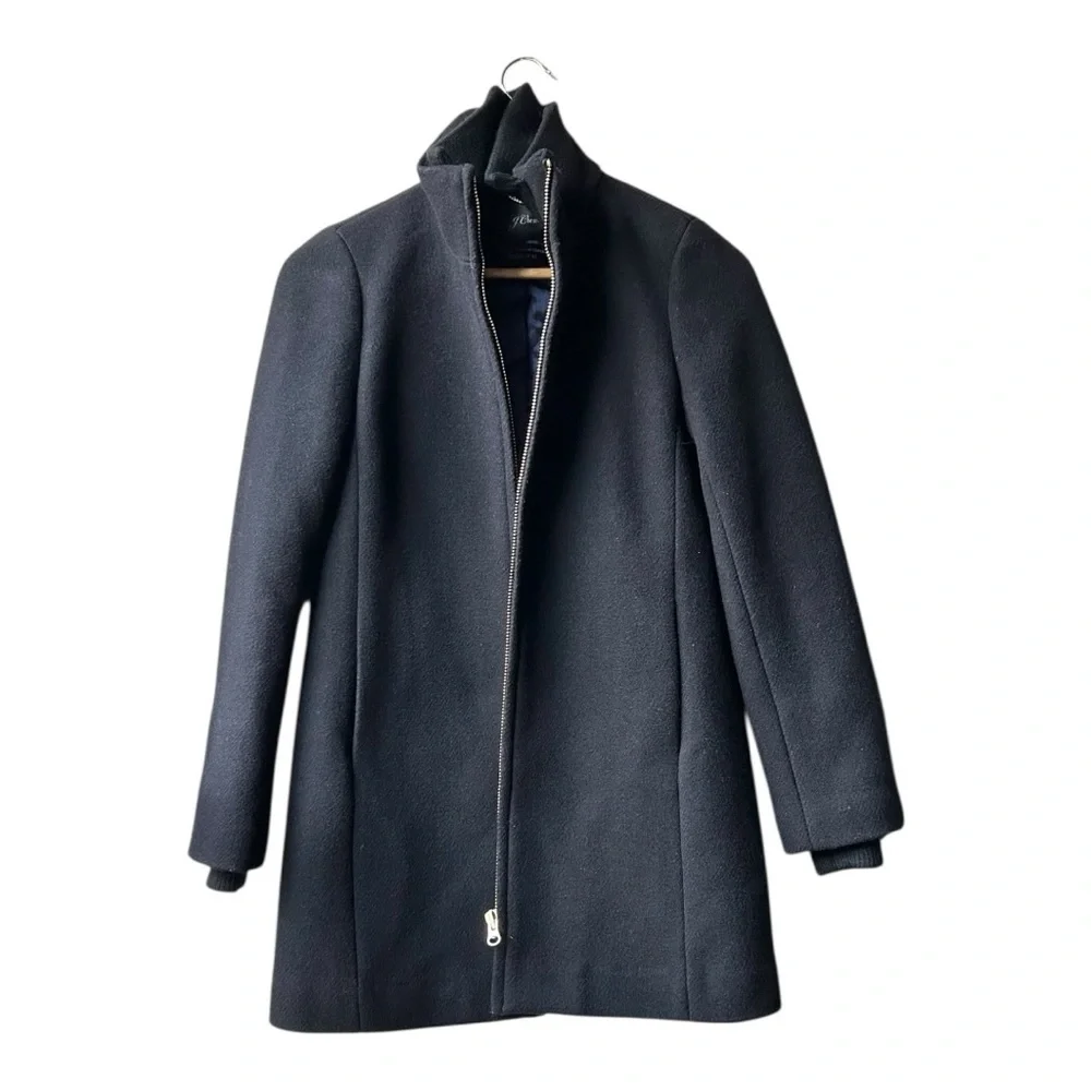 J.Crew Black Lodge Coat in Italian Stadium-Cloth Wool Sz 0